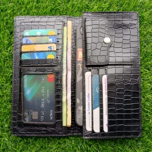 Leather long wallet Black