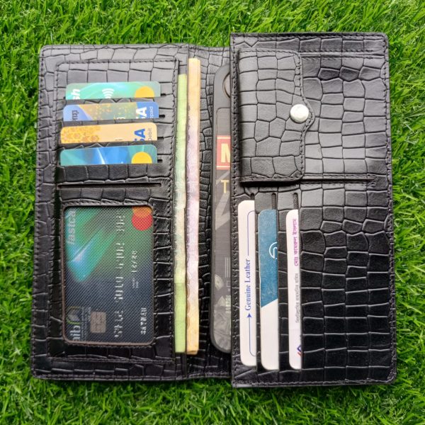Leather long wallet Black